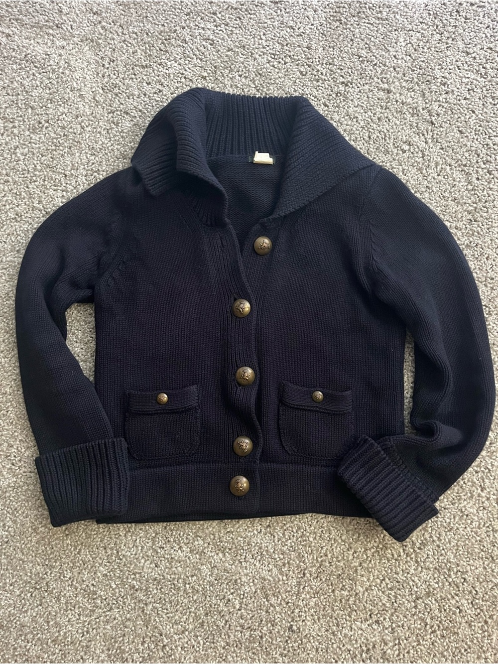 J Crew Navy Shawl Collar Button Cardigan Jacket S Gold Buttons